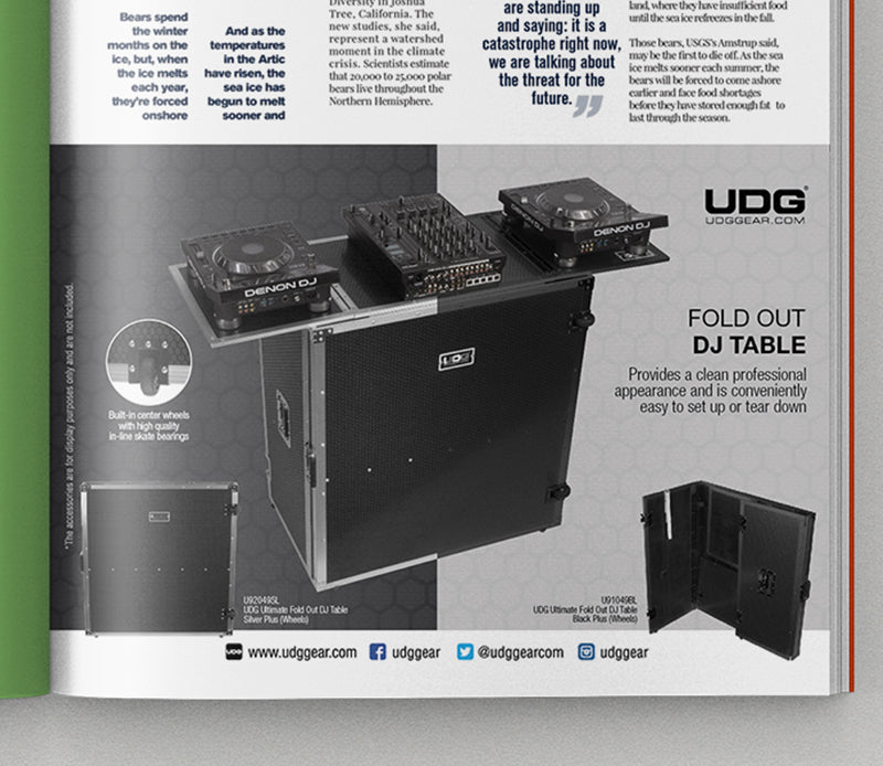 UDG Ultimate Fold Out DJ Table Print Ads A5 Artwork